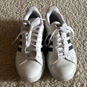 Adidas Women's White Sneakers with Black Stripes